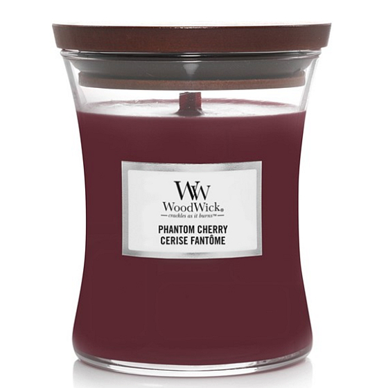 WoodWick Phantom Cherry - Phantom-Kirsche Duftkerze mit Holzdocht und Deckel Glas mittel 275 g