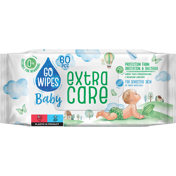 Go Wipes Baby Extra Care Feuchttücher für Kinder, 60 Stück