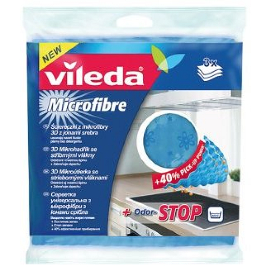 Vileda 3D Mikrofasertuch mit Silberfasern Geruch - Stop 34 x 31 cm 3 Stück