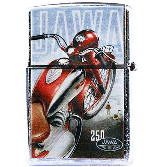 Böhmen Geschenke Retro Metall Benzinfeuerzeug mit Aufdruck Motorka Jawa 5,5 x 3,5 x 1,2 cm