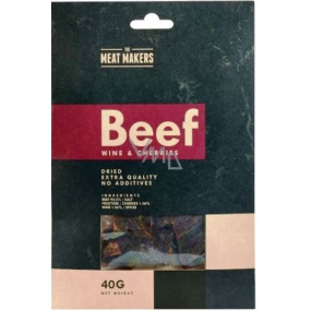 Meat Makers Beef Jerky Wine & Cherries aromatisierte dünne Scheiben von Rindfleischkeulen, die durch Trocknen von 40 g konserviert wurden