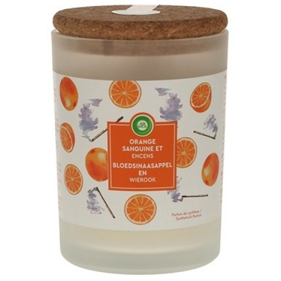 Air Wick Ätherische Öle Blutorange & Weihrauch - Duftkerzenglas mit Orangen- und Räucherstäbchen 185 g