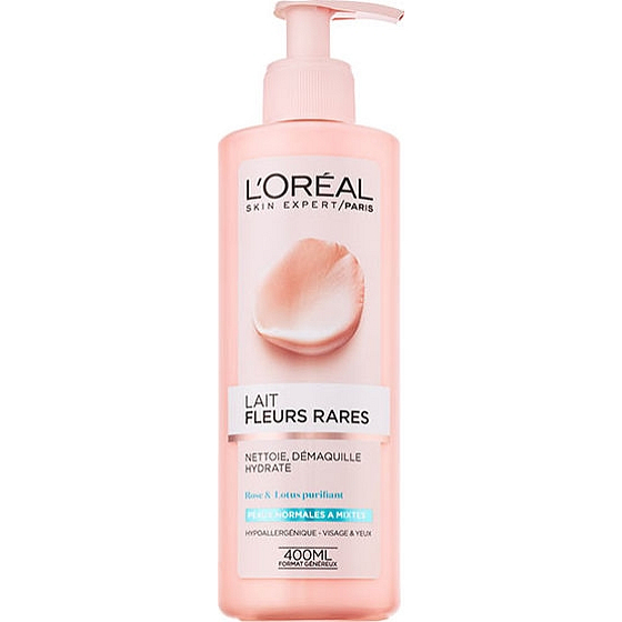 Loreal Paris Fleurs Rares Lait Démaquillant Make-up-Entferner mit seltenen Blütenextrakten für normale bis Mischhaut 400 ml