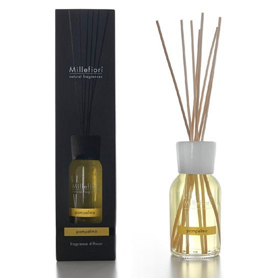 Millefiori Milano Natural Pompelmo - Grapefruit Diffusor 100 ml + 7 Stiele 25 cm lang für kleinere Räume dauert 5-6 Wochen
