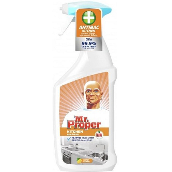 Mr. Proper Kitchen antibakterieller Flüssigreiniger zum Entfernen von Fett und Schmutz 750 ml Spray