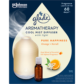 Glade Aromatherapie Cool Mist Diffusor Pure Happiness Orange + Neroli Diffusor führte Hintergrundbeleuchtung, Farbe weiß, 1 + 17,4 ml