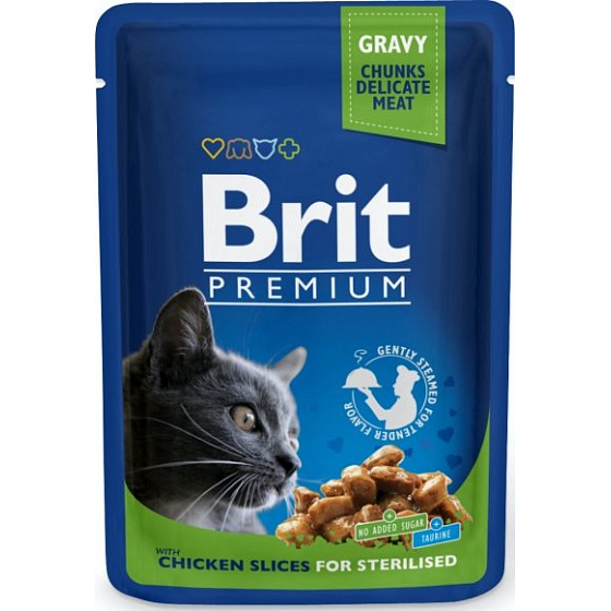 Brit Premium Huhnstücke für kastrierte Katzen Alleinfuttertasche 100 g