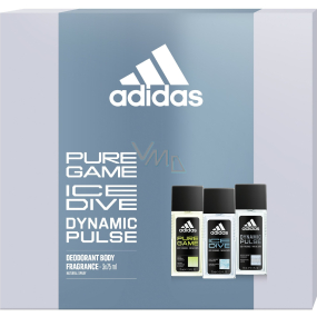 Adidas Pure Game parfümiertes Deoglas 75 ml + Ice Dive parfümiertes Deoglas 75 ml + Dynamic Pulse parfümiertes Deoglas 75 ml, Kosmetikset für Männer