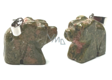 Unakit Bär Anhänger Naturstein, handgeschliffene Figur 1,8 x 2,5 x 8 mm, Stein des persönlichen Wachstums und der Vision