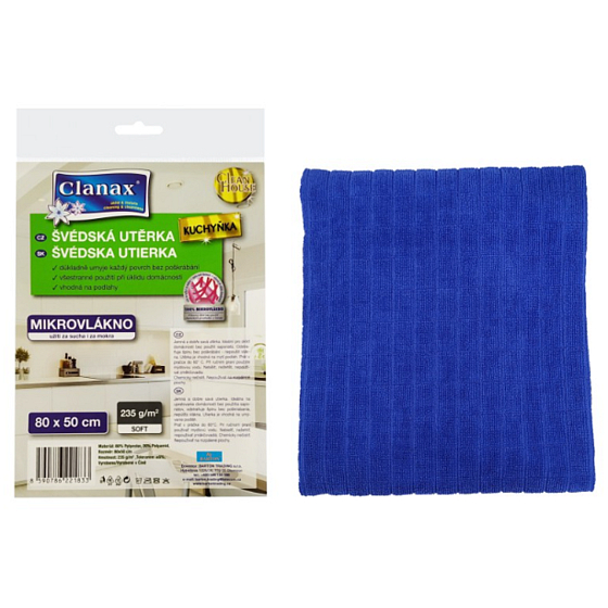 Clanax Schwedisches Mikrofaser-Küchentuch blau 80 x 50 cm 235 g