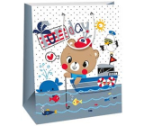 Ditipo Papier-Geschenktüte 26,4 x 13,6 x 32,7 cm für Kinder - Teddybär im Boot