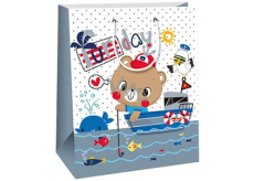Ditipo Papier-Geschenktüte 26,4 x 13,6 x 32,7 cm für Kinder - Teddybär im Boot