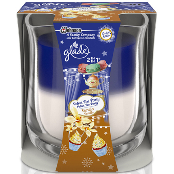 Glade by Brise 2in1 Velvet Tea Party & Vanille Duftkerze in Glas, Brenndauer bis zu 30 Stunden 135 g