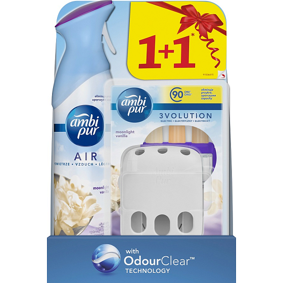 Ambi Pur 3 Volution Moonlight Vanille Nachfüllen des elektrischen Lufterfrischers 3 x 20 ml + Lufterfrischer Spray 300 ml, Duopack