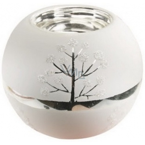 Weiß-Silber Glaskerzenhalter 8 cm