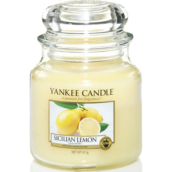 Yankee Candle Sicilian Lemon - Sizilianische Zitronenduftkerze Klassisches mittleres Glas 411 g