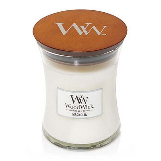 WoodWick Magnolia - Magnolia Duftkerze mit Holzdocht und Glasdeckel Medium 275 g