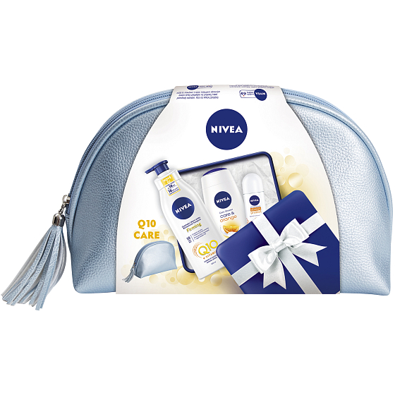 Nivea Firming Body Lotion Q10 + Vitamin C 400 ml + Care & Orange Duschgel 250 ml + Stress Protect Ball Antitranspirant 50 ml + Etui, Kosmetikset