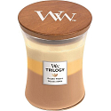 WoodWick Trilogy Golden Treats - Duftkerze mit goldenen Delikatessen, Holzdocht und Deckelglas Medium 275 g