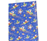 Zöwie Geschenkpapier 70 x 200 cm Bambini dunkelblau - Weihnachtsmann auf einer Rakete, Rentier, Mond