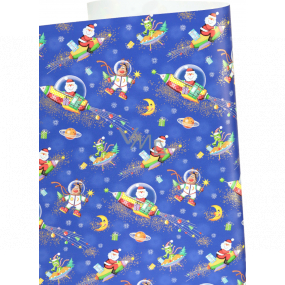 Zoewie Geschenkpapier 70 x 200 cm Bambini dunkelblau - Weihnachtsmann auf einer Rakete, Rentier, Mond