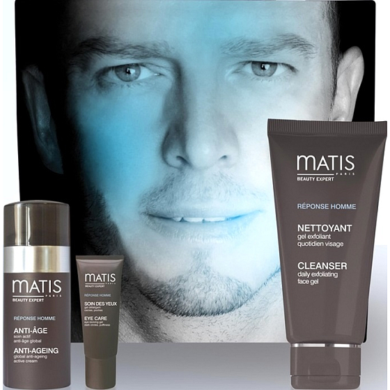 Matis Paris für Männer Response Anti-Age Active Cream 50 ml + Eye Reviving Gel 15 ml + Tägliches Peeling-Gesichtsgel 50 ml, Kosmetikset