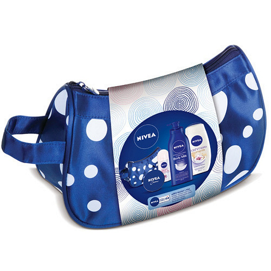 Nivea Cashmere Moments Duschgel 250 ml + Pearl & Beauty Ball Antitranspirant 50 ml + Pflegende Körperlotion für trockene bis sehr trockene Haut 400 ml + Intensivcreme 30 ml + Kosmetiktasche für Frauen Kosmetikset