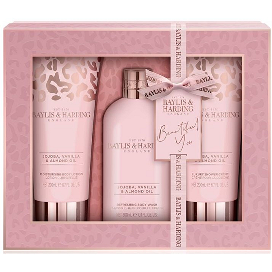 Baylis & Harding Jojoba-, Vanille- und Mandelöl-Reinigungsgel 300 ml + Duschcreme 200 ml + Körperlotion 200 ml, Kosmetikset