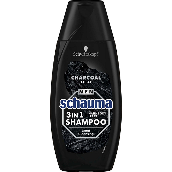 Schauma Men Charcoal & Clay 3 in 1 Shampoo für Haar, Körper und Gesicht 250 ml