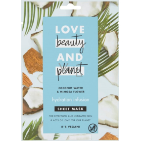 Love Beauty & Planet Kokosnusswasser und Blumen Mimosa Textil Gesichtsmaske für intensive Hautfeuchtigkeit 21 ml 1 Stück