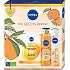 Nivea You Got This Orange Q10 Energy textile Gesichtsmaske 1 Stück + Fresh Blends Apricot Duschgel 300 ml + Fresh Blends Orange Antitranspirant Deodorant Spray 150 ml, Kosmetikset für Frauen