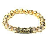 Lava Gold Farbe plattiert Armband elastischen Naturstein, Perle 8 mm / 16-17 cm, geboren der vier Elemente