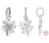 Charms Sterling Silber 925 Vierblättriges Kleeblatt als Glücksbringer, Natur-Armband-Anhänger