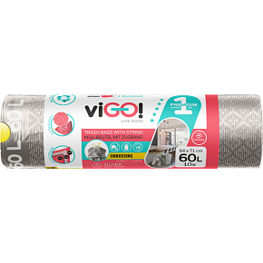 viGO! Premium Müllbeutel mit Rollmechanismus, 30 µ, 71 × 64 cm, 60 l, 10 Stück
