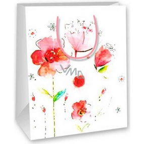 Ditipo Geschenk Papiertüte 18 x 10 x 22,7 cm weiße, rote Blumen