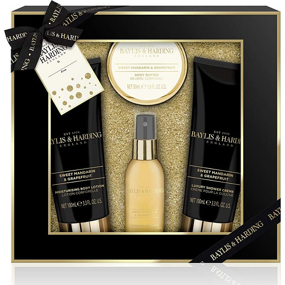 Baylis & Harding Duschcreme mit süßer Mandarine und Grapefruit 100 ml + Körperlotion 100 ml + Körperspray 50 ml + Körperbutter 50 ml, Kosmetikset