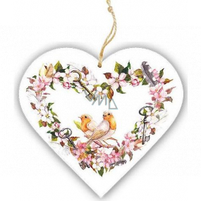 Böhmen Geschenke Dekoratives Herz aus Holz mit Aufdruck Zwei Vögel 13 cm
