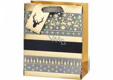 BSB Luxus-Papier-Geschenktüte 23 x 19 x 9 cm Weihnachten gold mit Rentieren und Bäumen VDT 445 A5