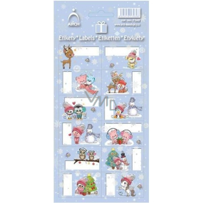 Bogen Weihnachtsetiketten Aufkleber für Geschenke Rentier, hellblau Bogen 12 Etiketten