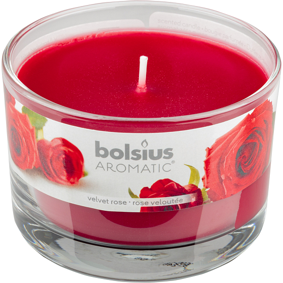 Bolsius Aromatic Velvet Rose - Duftkerze aus Samtrose in Glas 90 x 65 mm 247 g, Brenndauer 30 Stunden