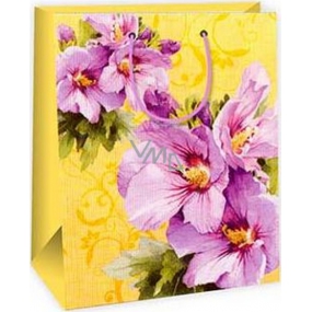 Ditipo Geschenk Papiertüte 26,4 x 13,7 x 32,4 cm gelbe, lila Blüten AB