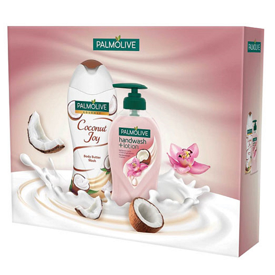 Palmolive Gourmet Coconut Joy Duschgel 250 ml + Orchideen- und Kokosmilch-Handwäsche + Lotion-Flüssigseife mit Spender 250 ml, Kosmetikset