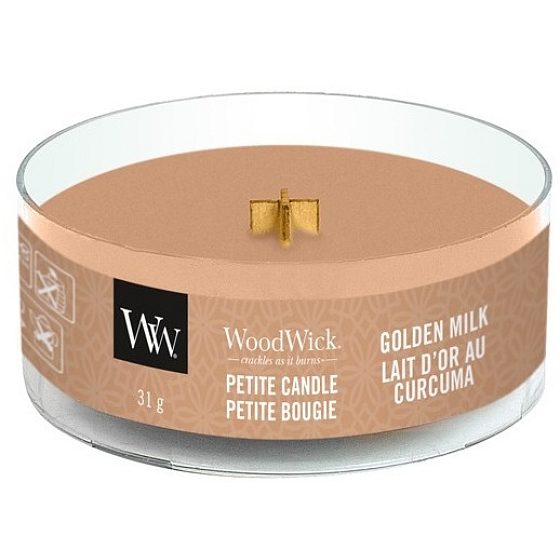 WoodWick Golden Milk - Goldene Milchduftkerze mit zierlichem Holzdocht 31 g