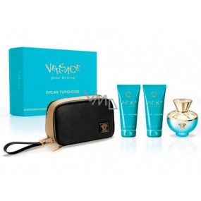 Versace Dylan Turquoise Eau de Toilette für Frauen 100 ml + Körperlotion 100 ml + Duschgel 100 ml + Kosmetiktasche, Geschenkset für Frauen
