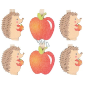 Igel und Äpfel auf Holzpflock 4 cm 6 Stück