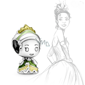 Charme Sterling Silber 925 Prinzessin Tiana und Frosch, Perle auf Armband Film Charme Sterling Silber 925 Prinzessin Tiana und Frosch, Perle auf Armband Film