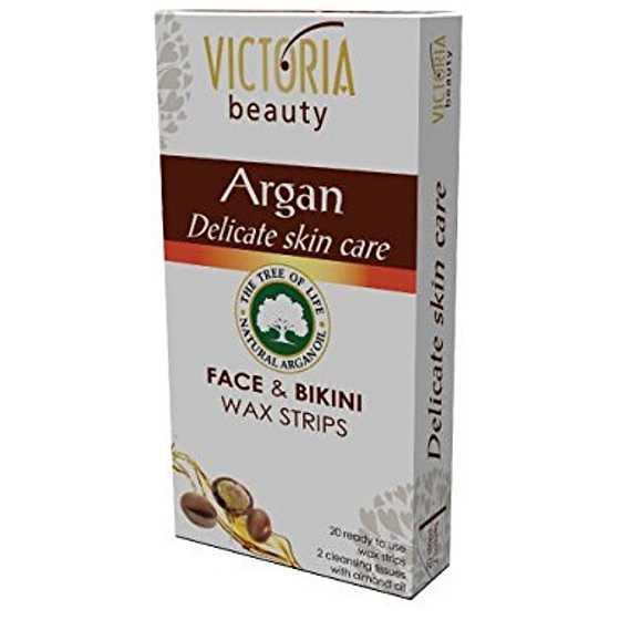 Victoria Beauty Argan Enthaarungswachsstreifen für Gesicht und Bikinizone mit Arganöl 20 Stück + 2 Tücher 22 Stück