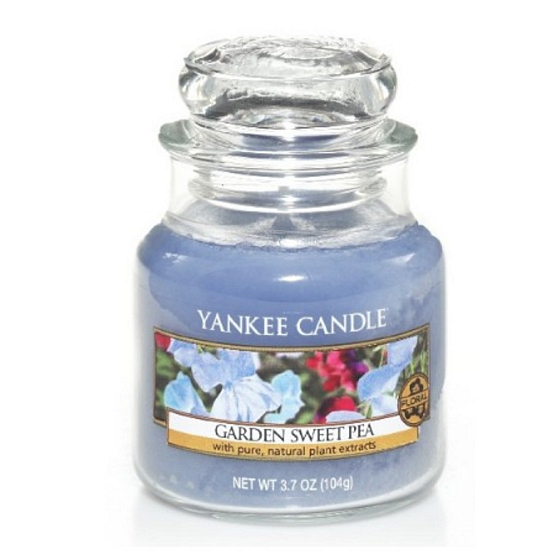 Yankee Candle Garden Sweet Pea - Blumen aus dem Garten Duftkerze Klassisches kleines Glas 104 g