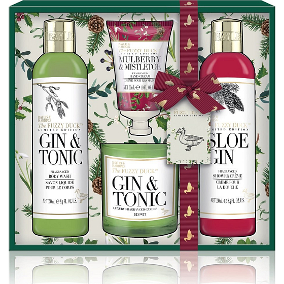 Baylis & Harding Maulbeeren-, Mistel- und Cranberry-Reinigungsgel 250 ml + Duschcreme 250 ml + Handcreme 30 ml + Duftkerze 60 g, Kosmetikset