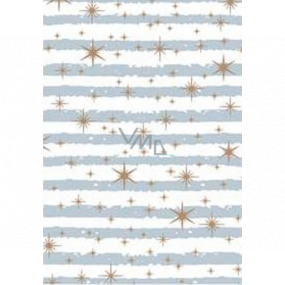Ditipo Geschenkpapier 70 x 500 cm Weiß blau-graue Streifen und goldene Sterne